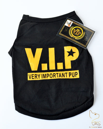 Tee shirt pour chat  de couleur noir avec inscription VIP