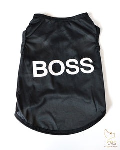 Tee shirt pour chat noir avec inscription boss